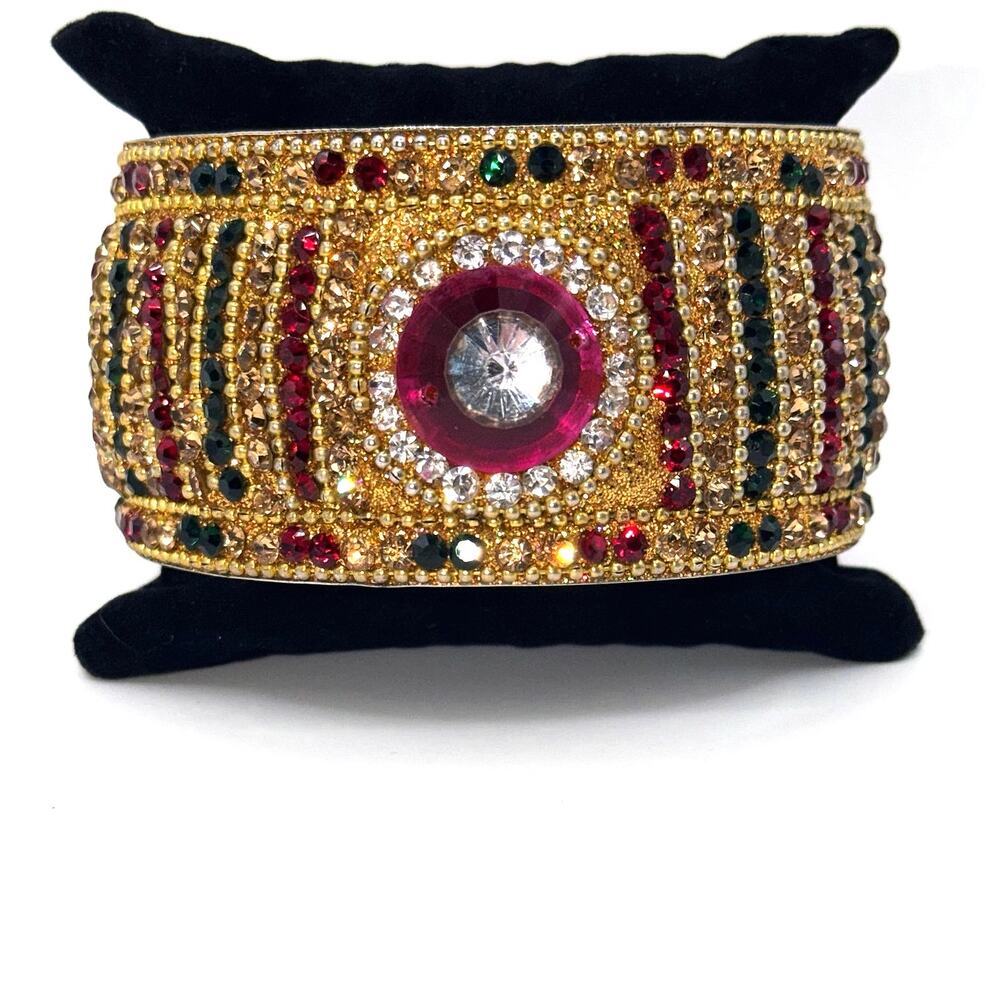 Vintage Bollywood Inspired Bangle • Wide Rhinestone Jewel Tone Festival